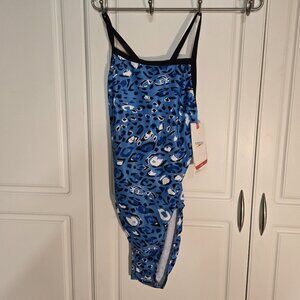 NWT Size 36, Speedo Endurance Women's 1-Piece Swim Suit, Blue, Black, White
